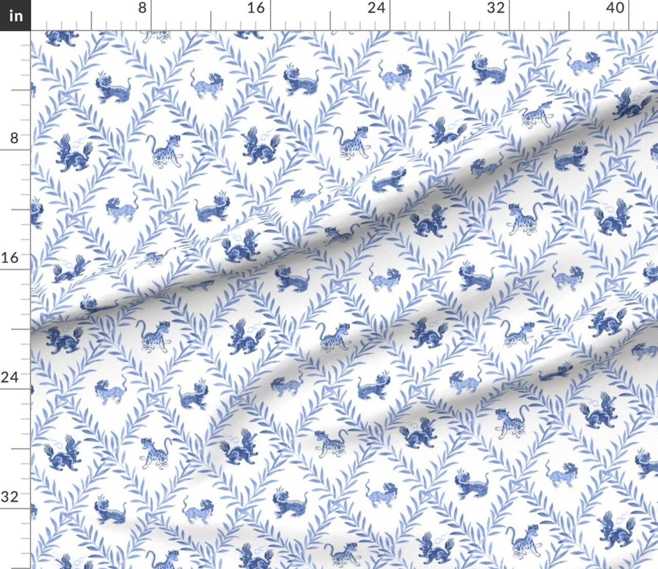 Chinoiserie Blue And White Lattice Trellis Botanical Vines Diamond Custom Printed Fabric by Spoonflower Various Fabrics by the Yard or Fat Quarter